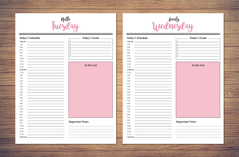 pink printable daily planner day planner productivity etsy