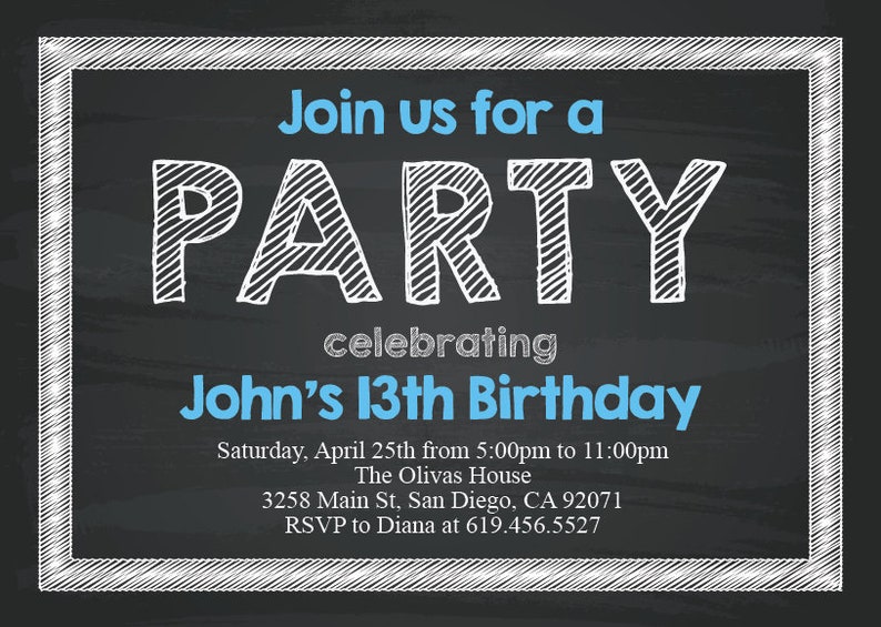 Birthday Invitation Boy/ANY AGE COLOR/13th Birthday | Etsy