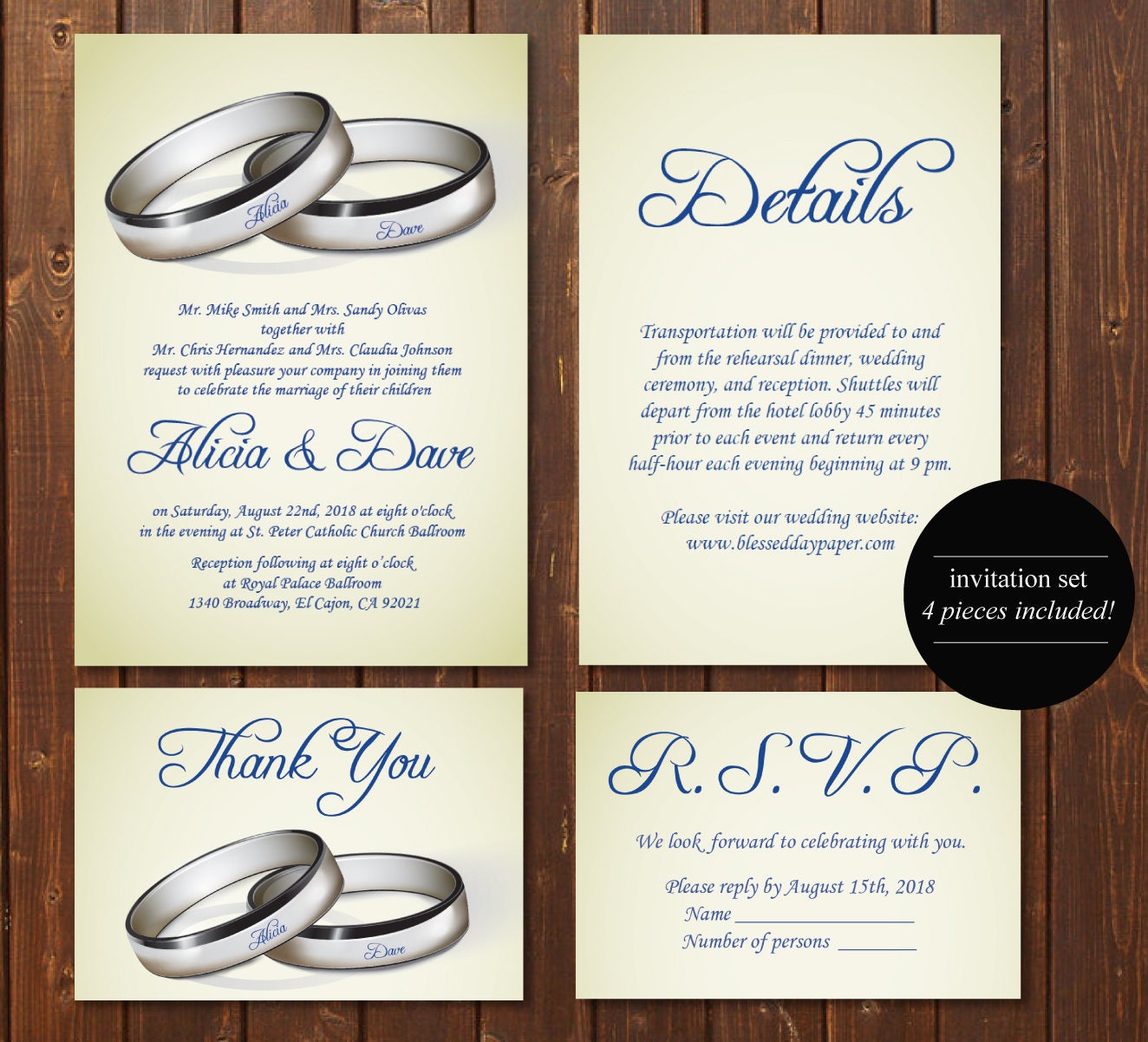 Set of 4 Silver Wedding Invitation Template/ecard Wedding Etsy