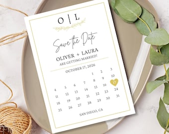 Save the Date Card Calendar/Wreath Save the Date Postcard Printable/Save the Date Announcement/Printable Save the Date Card/Elegant/Modern