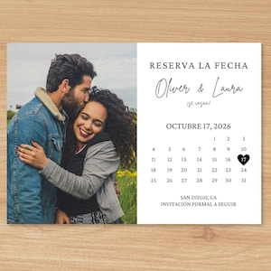 写真スペイン語の Save the Date カレンダー/ミニマリスト Save the Date カード/Save the Date アナウンス/Reserva La Fecha Tarjeta en Espanol