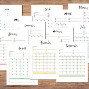 8.5 x 11 Inch Blank Monthly Calendar Page Template, INSTANT DOWNLOAD, Monthly Printable Desk Wall Calender Print Ready, Calendar Pages