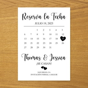 Printable Spanish Save the Date Calendar/Minimalist Save the Date Postcard/Save the Date Announcement/Reserva La Fecha Tarjeta en Espanol