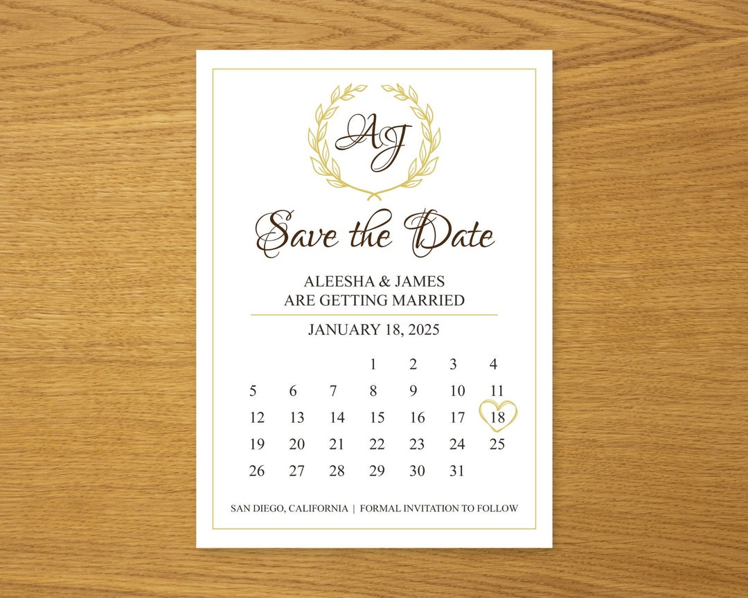 Save the Date Card Calendar/wreath Save the Date Postcard Printable/save the Date Announcement