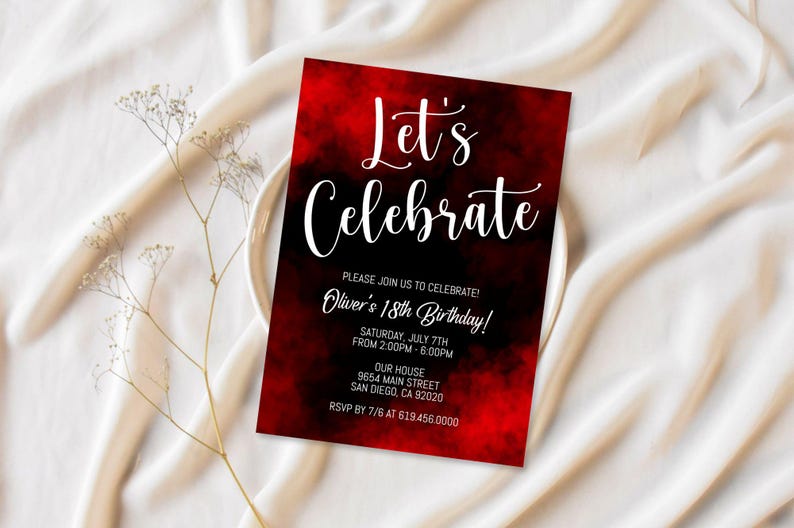Red & Black Birthday Party Invitations/luxury Red Birthday Invitation ...