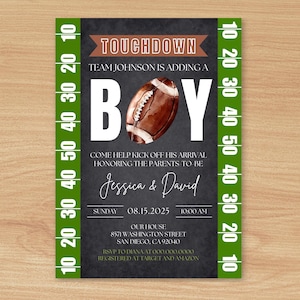 Football Baby Shower Invitation, Tailgate Baby Shower Invite, Touchdown Baby Shower, Gender Reveal Invitation, Oh Boy, Digital or Printed