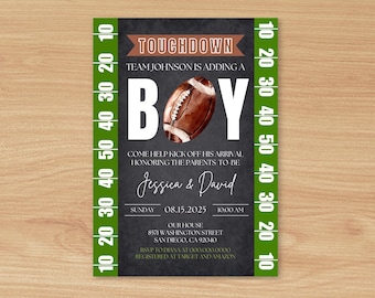 Football Baby Shower Invitation, Tailgate Baby Shower Invite, Touchdown Baby Shower, Gender Reveal Invitation, Oh Boy, Digital or Printed