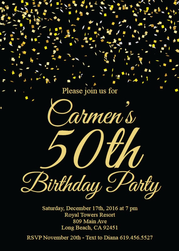 50th birthday invitation printable gold black birthday invitation e card invitation template birthday invitation surprise birthday party 50th birthday card template