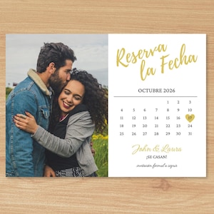 Modelo de calendário de reserva de data em espanhol dourado para impressão/Cartão postal de reserva de data/Anúncio de reserva de data/Reserva La Fecha Tarjeta en Espanol