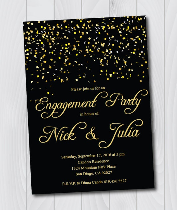 Printable Black Gold Engagement Invitation E Card Engagement Etsy