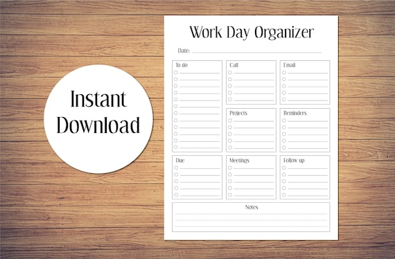 Work Day Organizer Printable, Work Planner, Printable Planner, Printable To Do List, Daily Weekly Organizer, Instant Download To Do List PDF