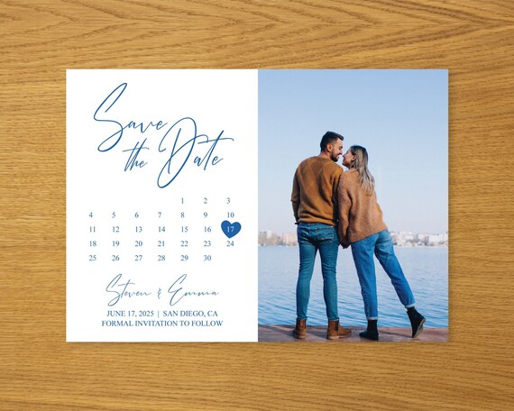 Printable Photo Save the Date Cards/blue Save Our Date Announcement/printable  Save the Date Calendar/elegant Save the Date Cards With Photo - Etsy Israel