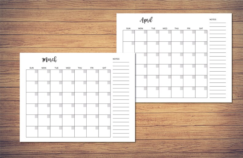 8.5 X 11 Inch Blank Monthly Calendar Page Template INSTANT - Etsy