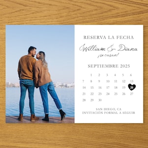 Printable Photo Spanish Save the Date Calendar/Minimalist Save the Date Card/Save the Date Announcement/Reserva La Fecha Tarjeta en Espanol