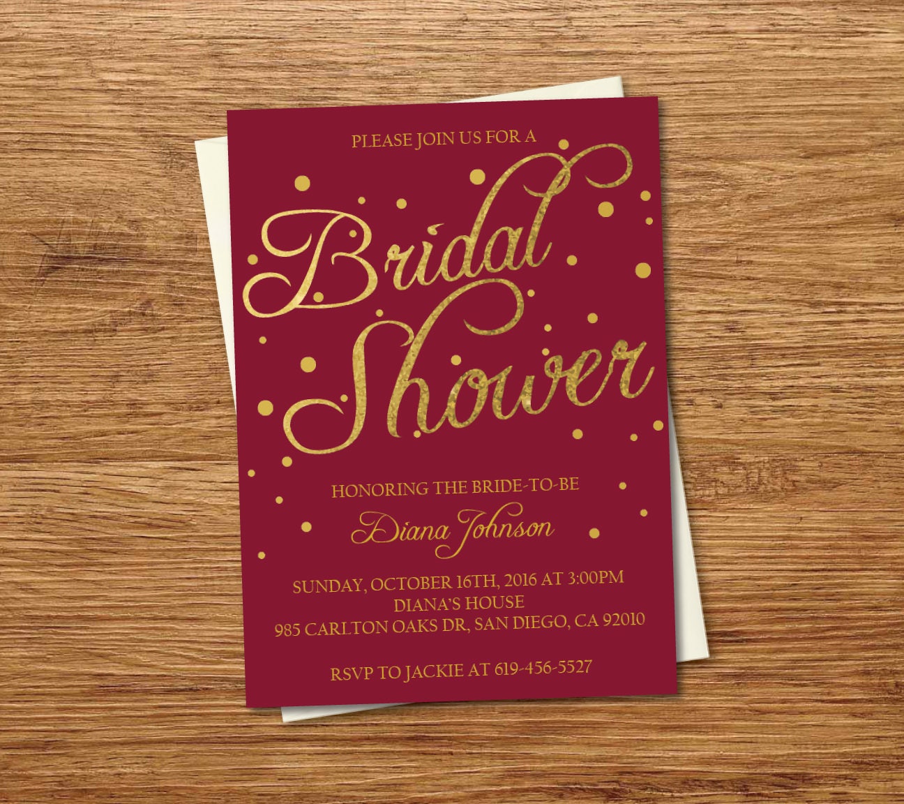 Burgundy & Gold Printable Bridal Shower Invitation/Gold Etsy