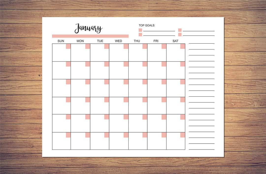 Blank Monthly Calendar Page Template, INSTANT DOWNLOAD, Monthly ...