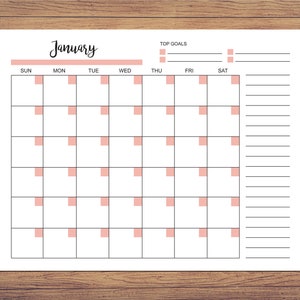 blank monthly calendar page template instant download etsy