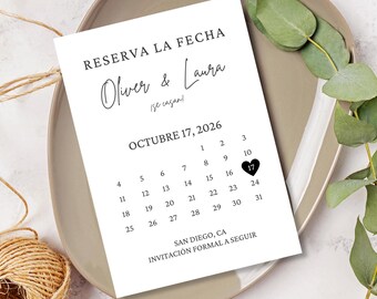 Spanish Save the Date Calendar/Minimalist Save the Date/Save the Date Announcement/Reserva La Fecha Tarjeta en Espanol/Printable or Digital