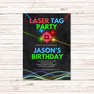 Laser Tag Birthday Invitation for Kids Teens Boys Girls Adults/ANY AGE/Lasertag Birthday Invitation/Printed or Digital/Neon Colors/Black