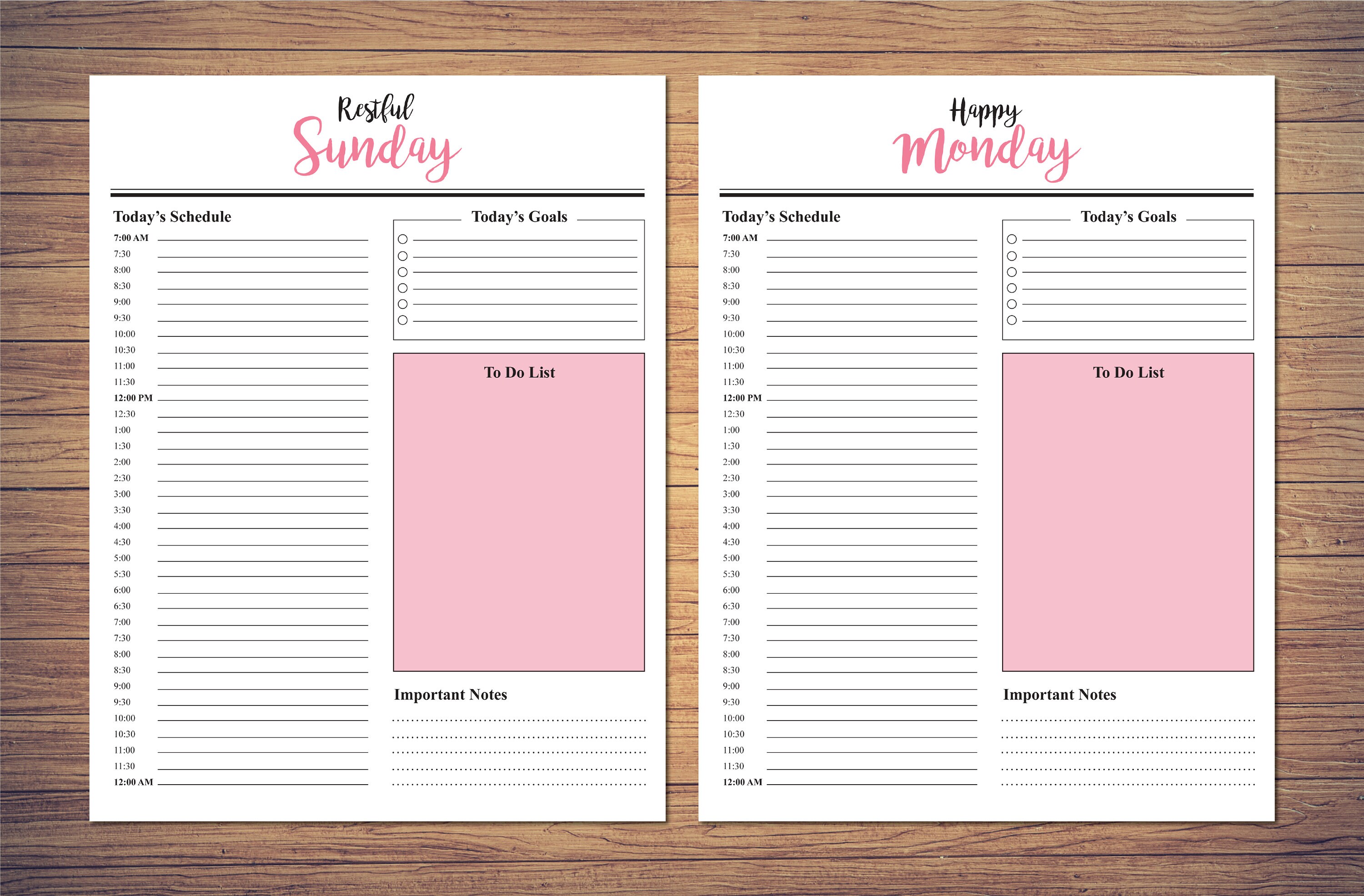 Pink Printable Daily Planner Day Planner Productivity Etsy Pink Printable Daily Planner Day Planner Productivity Etsy