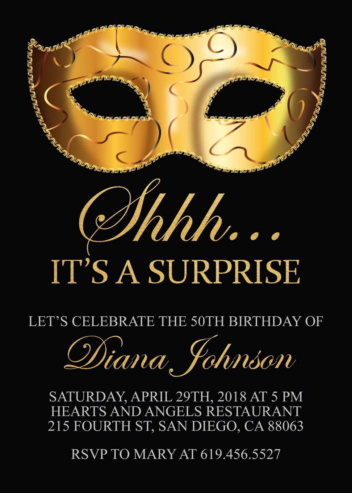 Masquerade Birthday Invitation/printable Gold &amp; Black Birthday | Etsy