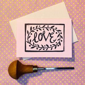 Tiny Linoprinted Card - LOVE (A7)