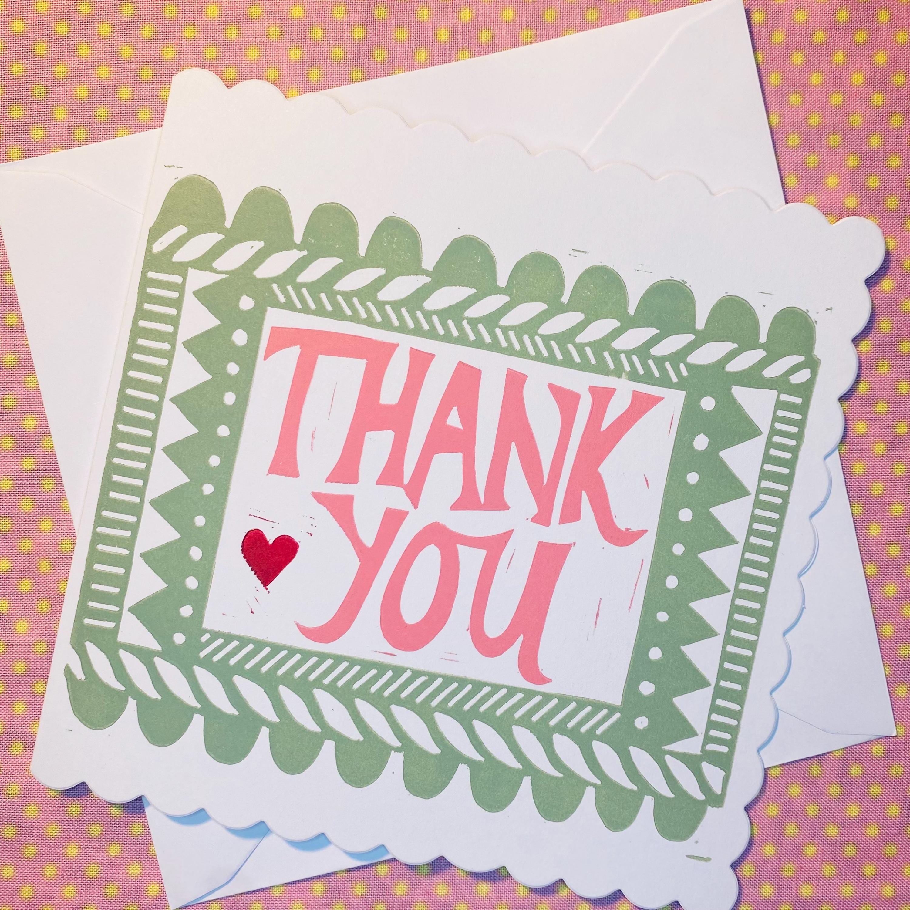 Thank You Card - Hand Drawn and Hand Printed Original Lino Cut Greeting ...