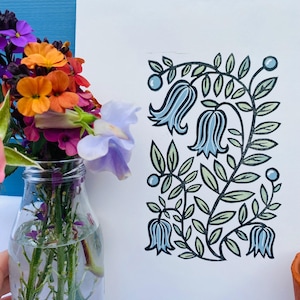 Glockenblumen Reduktion Linoldruck A4