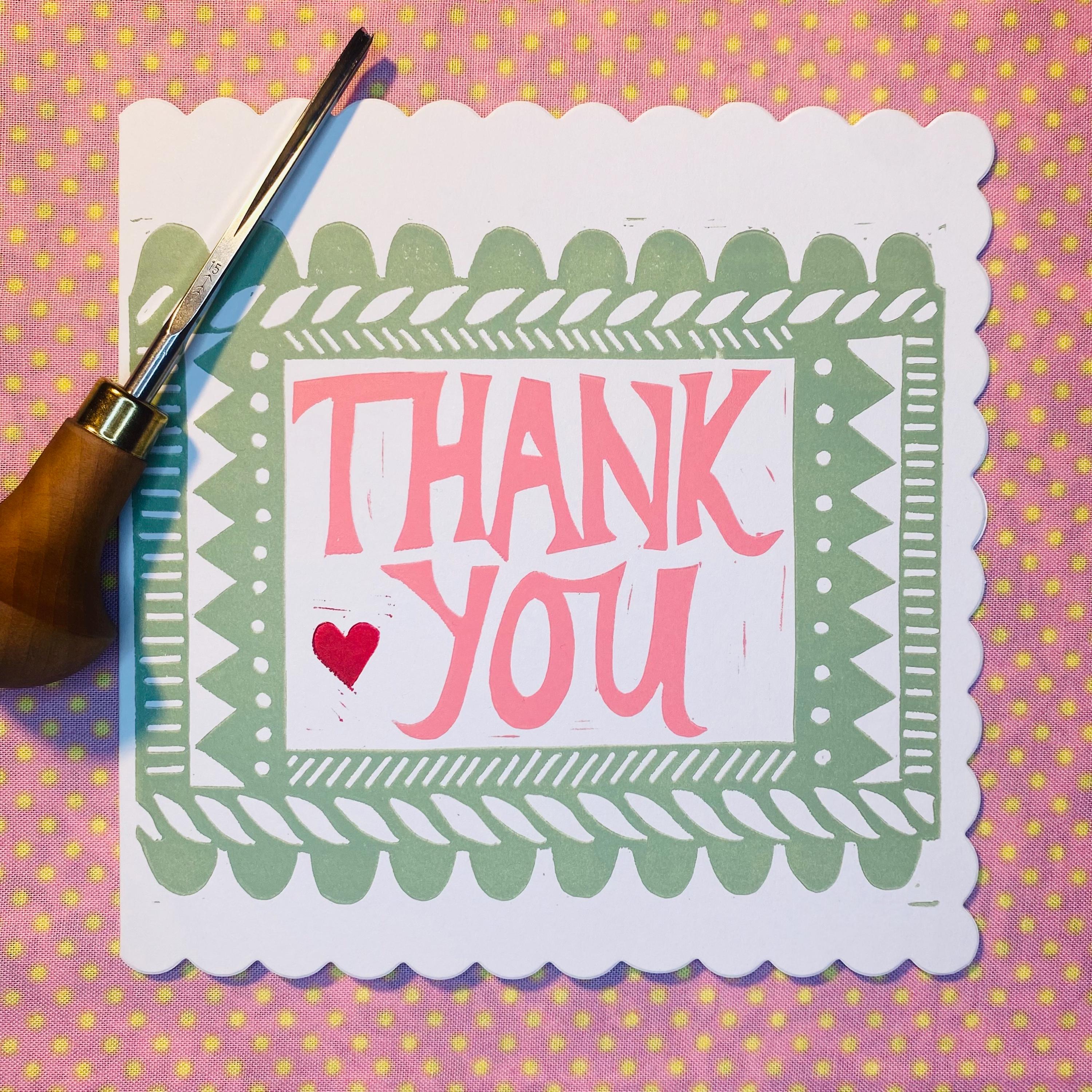 Thank You Card - Hand Drawn and Hand Printed Original Lino Cut Greeting ...