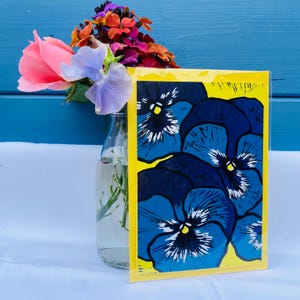 Multi-Layered Pansy Linocut Card - Blank Greeting Card