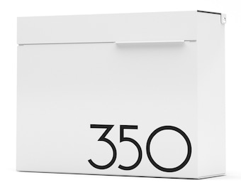 Mitch W - modern wall mounted mailbox , Vsons Design Original, designed and made in north America, American aluminum white powder coated