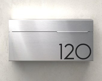 Louis S - engravable - modern and contemporary mailbox , Vsons Design Original - American brushed stainless steel - wall mounted mailbox,