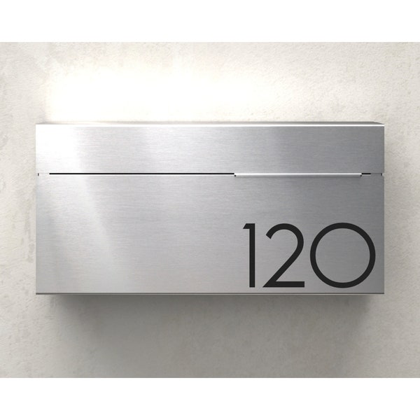 Louis S - engravable - modern and contemporary mailbox , Vsons Design Original - American brushed stainless steel - wall mounted mailbox,