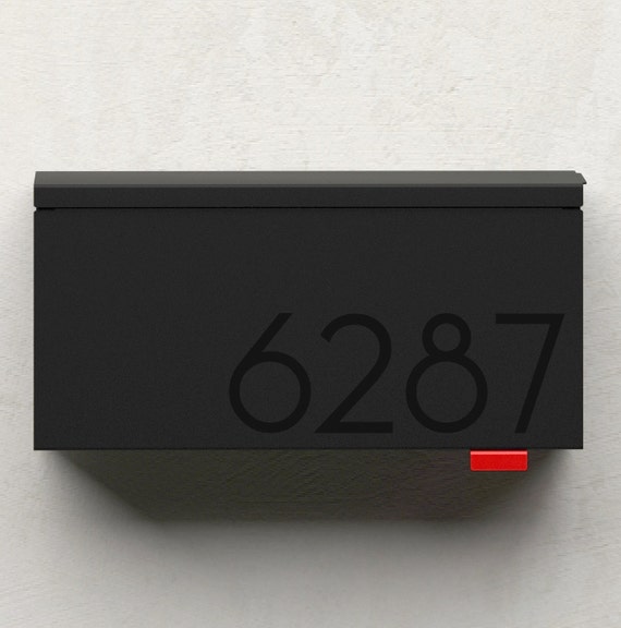 Vsons Modern Wall-Mount Mailbox - Black Powder Coated Aluminum With Number Plate