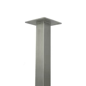 May include: A silver metal table leg with a square base and a brushed finish.