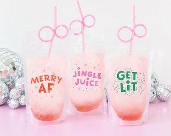 Holiday Reusable Drink Pouches for Christmas Cocktails