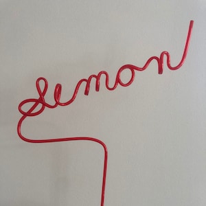May include: A red plastic straw bent into the word "lemon".
