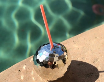 Disco Ball Cup with Clear Straw, Bachelorette Party Decor, Disco Tumbler, Bridal Party Favors, Bridal Shower Favors, Last Disco