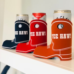 Cowboy boot can cooler, Yeehaw can cooler, Gameday, Hook &#39;Em Horns, Tailgate, Slim Can Cooler, Yeehaw, Texas Orange, Can Cozies