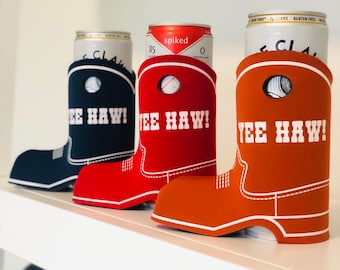 Cowboy boot can cooler, CowGirl Boot, Yeehaw can cooler, Gameday, Hook 'Em Horns, Tailgate, Slim Can Cooler, Yeehaw, Texas Orange