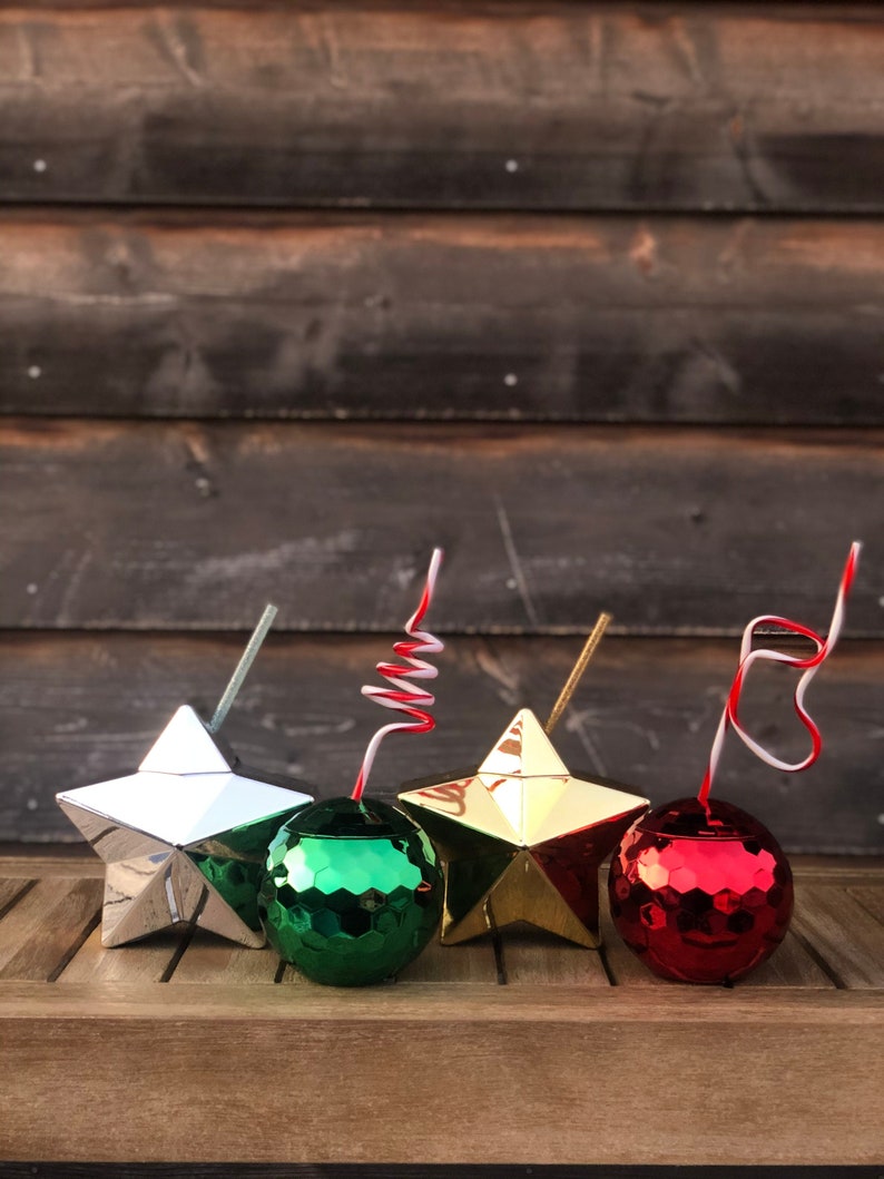 Silver Star tumbler, Green and Red disco tumblers, gold star tumbler