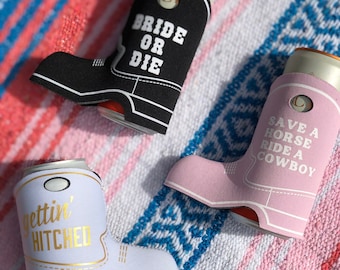 COWGIRL BOOT can cooler, Last Rodeo, Bachelorette party favors, Bride or Die, Nash Bash, Cowboy Boot, Slim Can Cooler, yeehaw, nash bach