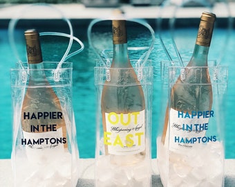 Wine Tote - Happier In The Hamptons - Booze Bag - Wine Bag - Chilled Wine  - Alcohol - Beach Wine Bag - Keep Wine Cold - Ice Bag