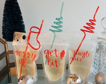 Holiday Reusable Drink Pouches for Christmas Cocktails
