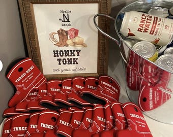 CUSTOM COWBOY BOOT can cooler, birthday party favor, 1st birthday party, first rodeo, cowboy first birthday, rootin two-tin, 2nd birthday