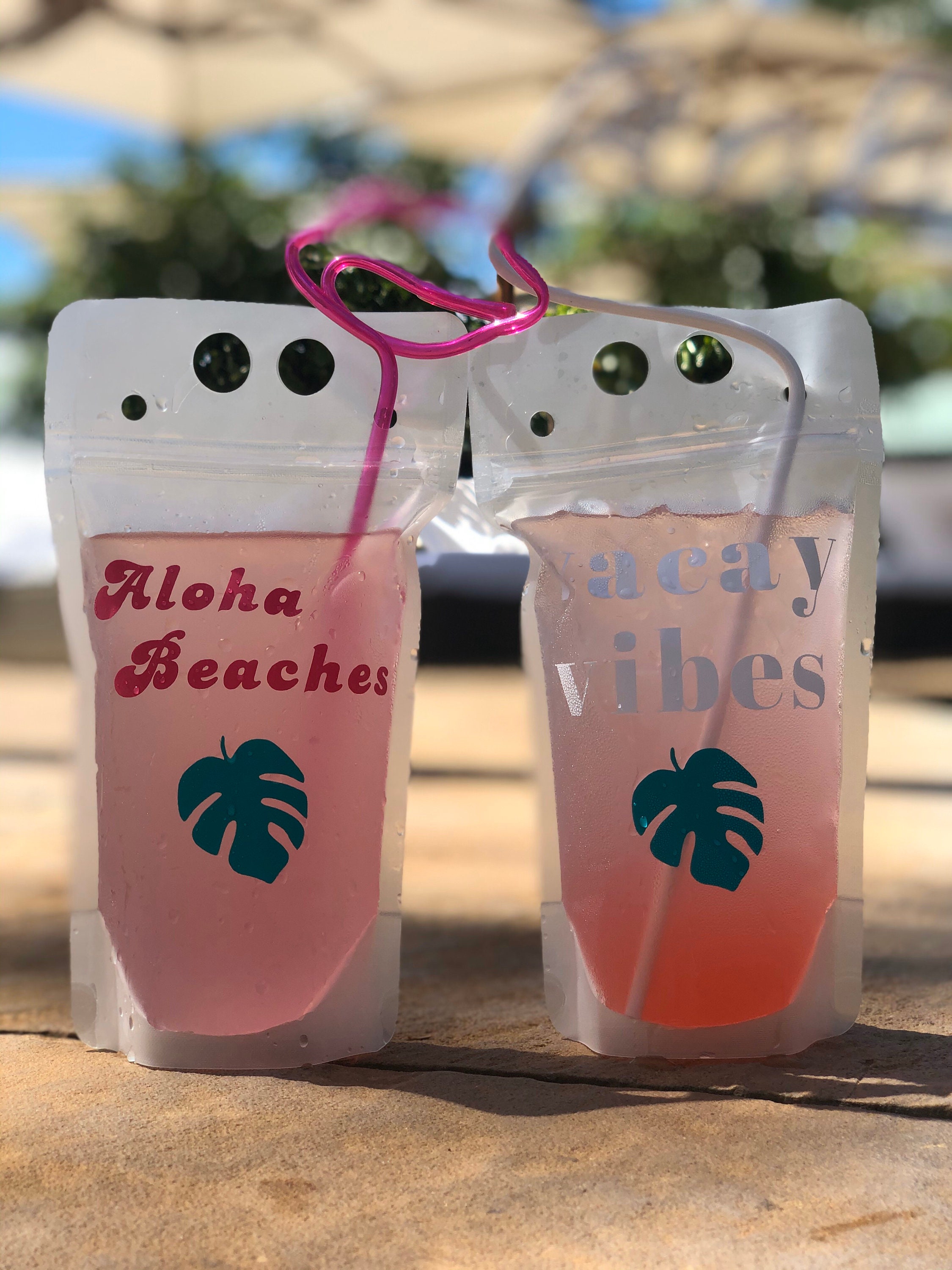 Reusable Drink Pouches, Aloha Beaches, Drink Bags, Vacation, Girls Weekend,  Bachelorette, Luau, Vacay Vibes, Beach 