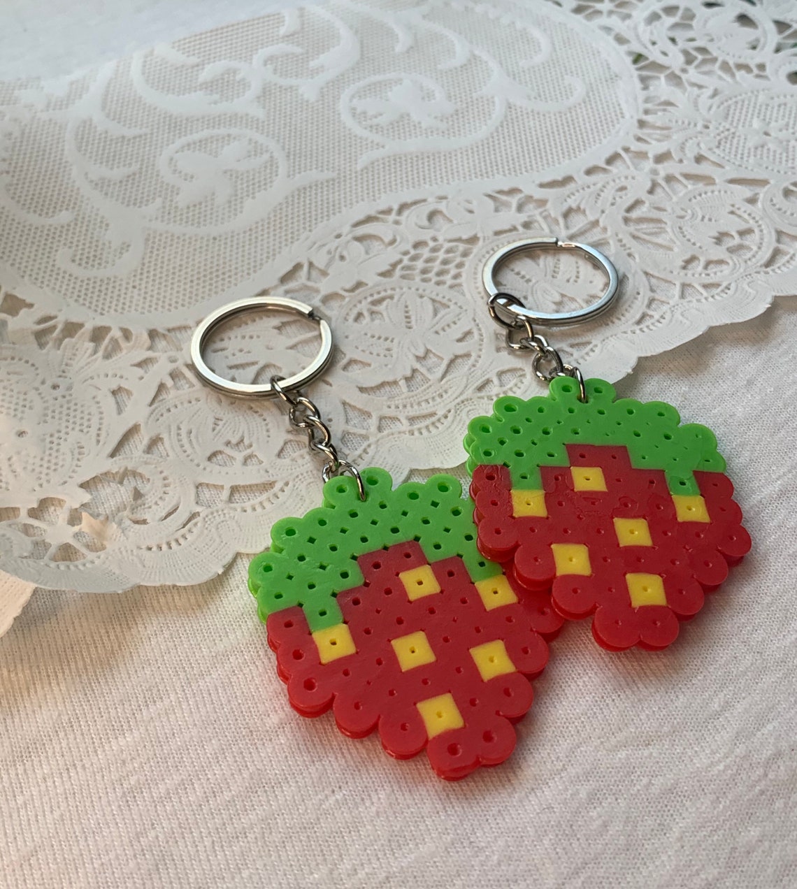 Cute Strawberry Perler Bead Keychain Etsy