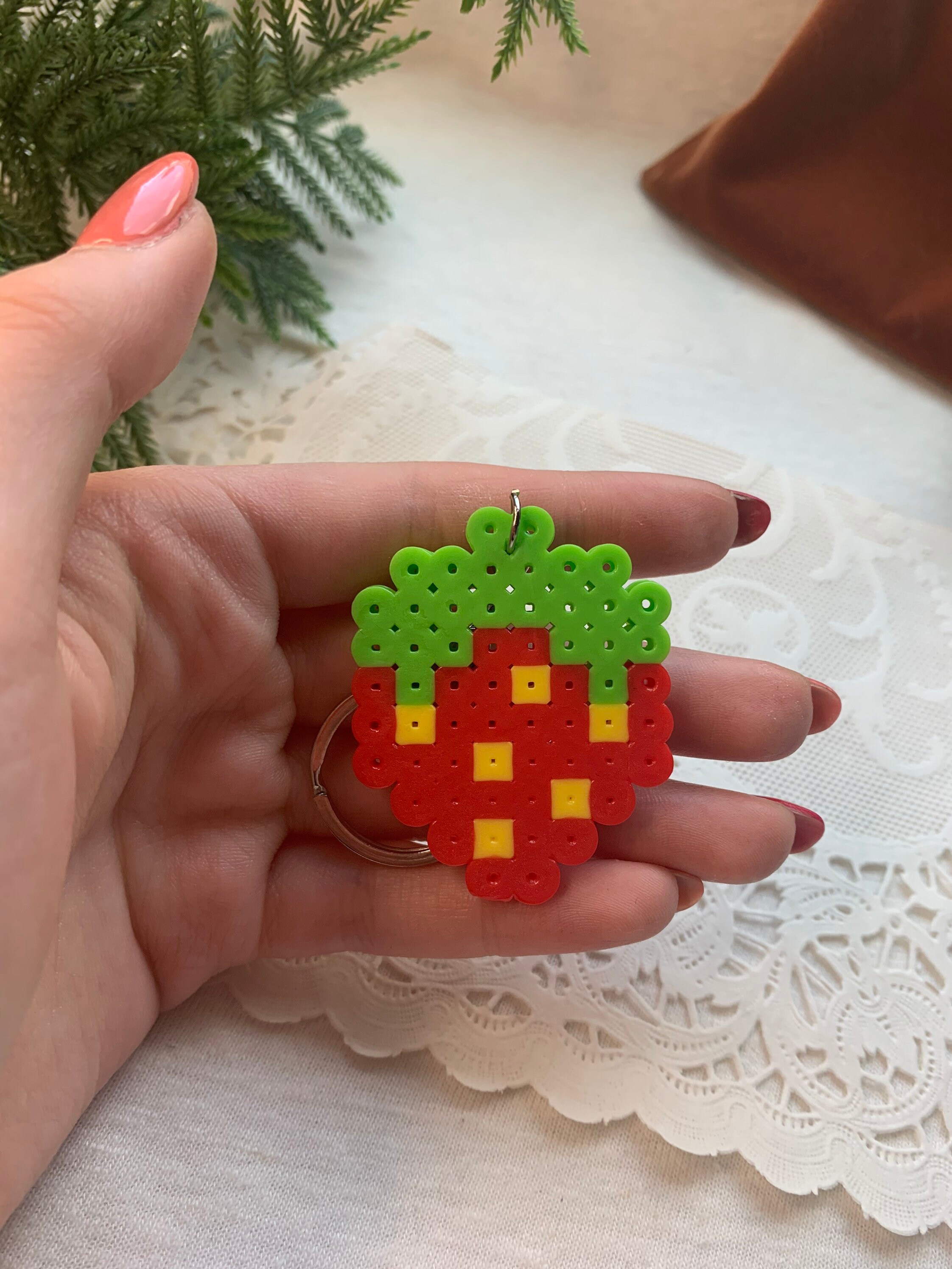 Cute Strawberry Perler Bead Keychain Etsy