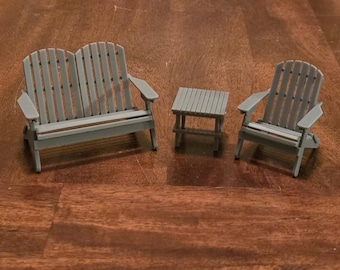 Unpainted Adirondack Chairs, Loveseats and Tables 1/12 1/24 1/35 1/48 1/72 1/87 scales
