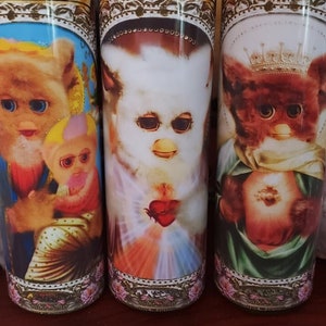 2005 Furby Saint Prayer Candles  MARSHMALLOW - Add your own furby name too!